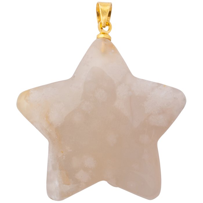 Flower Agate Puff Star Pendant with Gold Plated Bail 