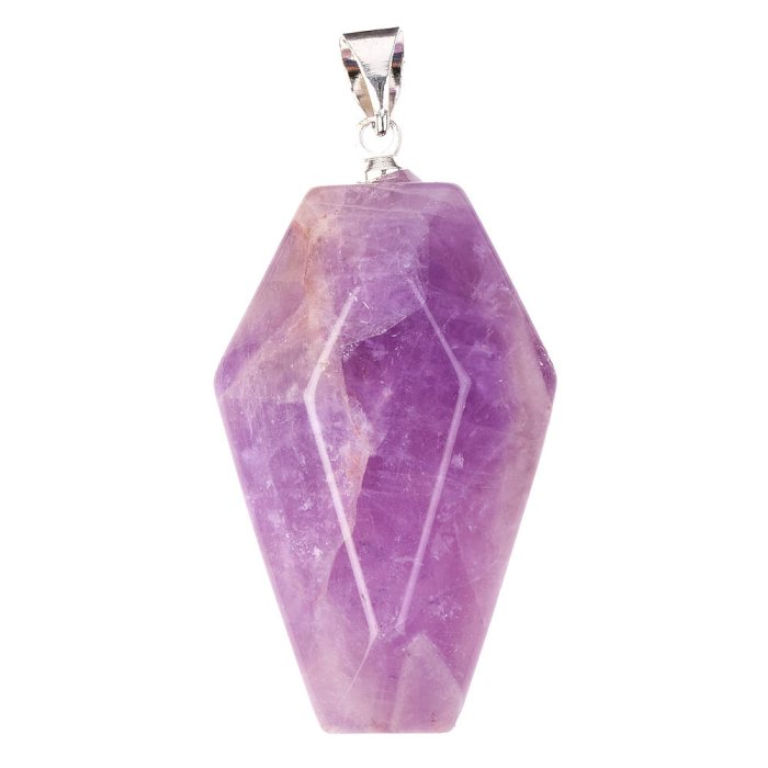 Amethyst Coffin Pendant - Silver Plated