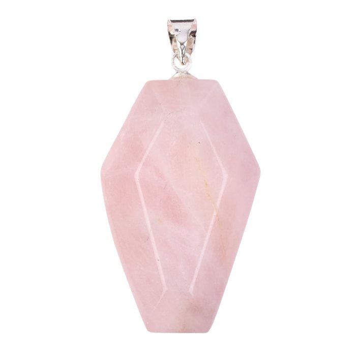 Rose Quartz Coffin Pendant - Silver Plated