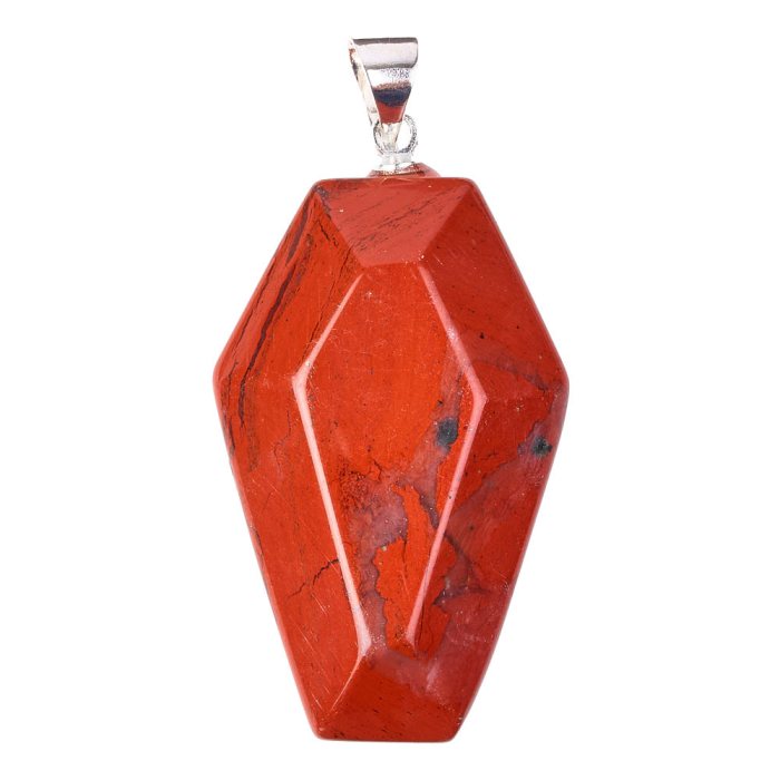 Red Jasper Coffin Pendant - Silver Plated