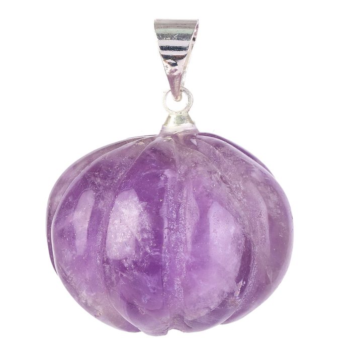 Amethyst Mini Pumpkin With Pendant - Silver Plated