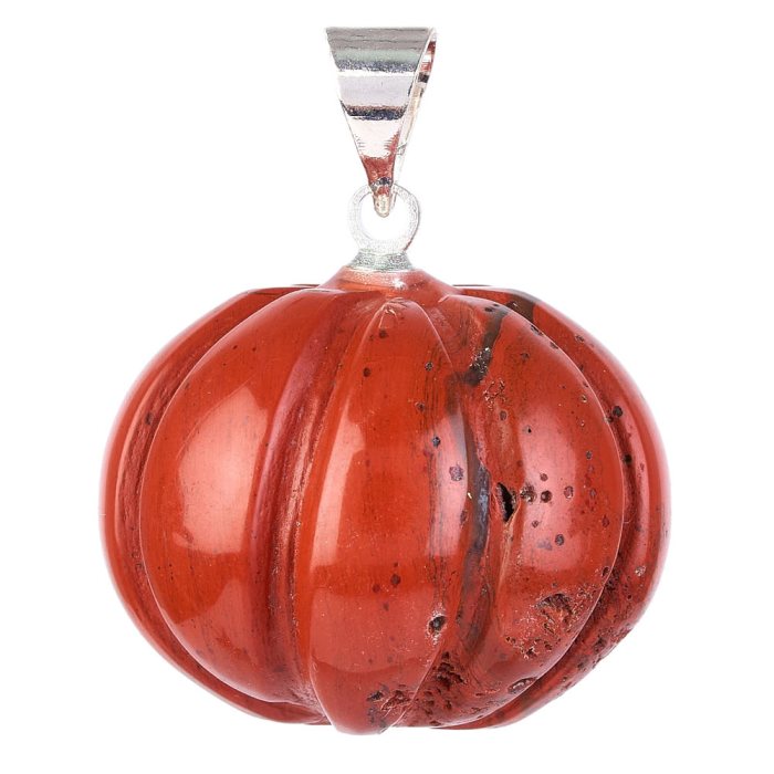 Red Jasper Mini Pumpkin With Pendant - Silver Plated
