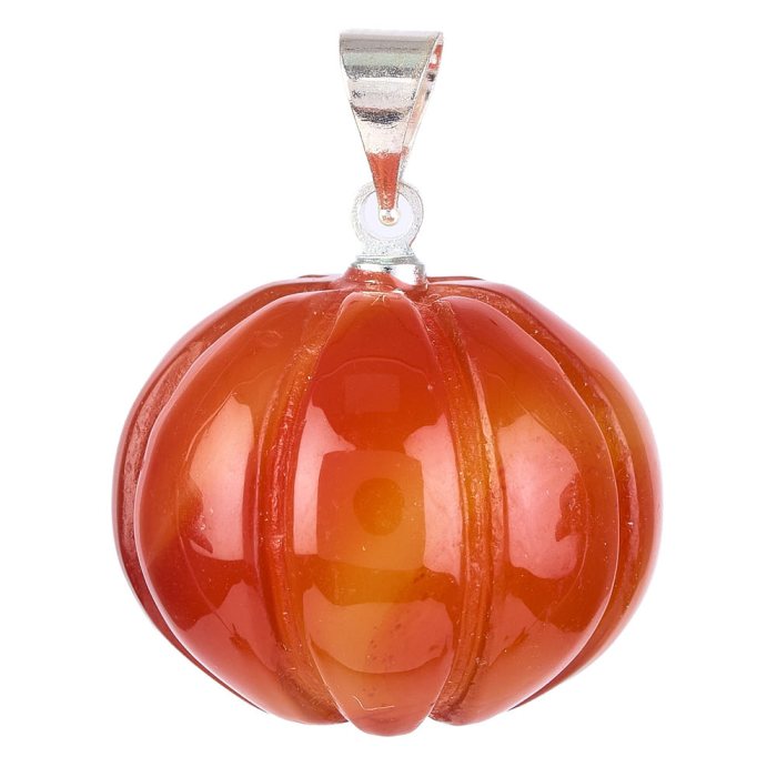 Carnelian Mini Pumpkin With Pendant - Silver Plated