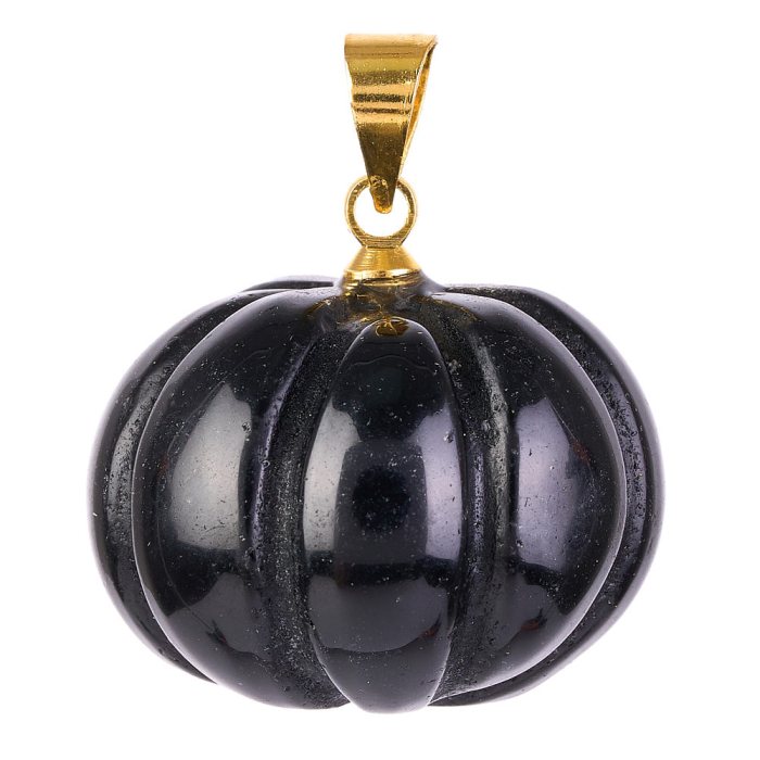 Black Obsidian Mini Pumpkin Pendant with Gold Plated Bail 