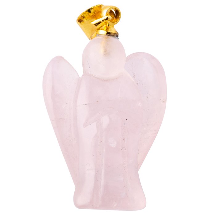 Rose Quartz Angel Pendant, Gold Plated Bail 