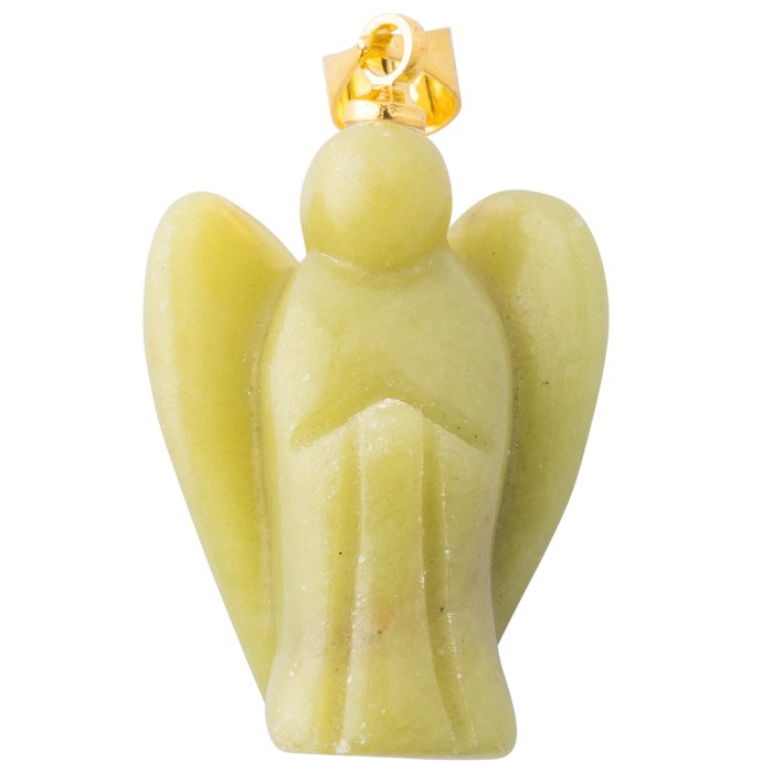 Olive Jade Angel Pendant, Gold Plated Bail 
