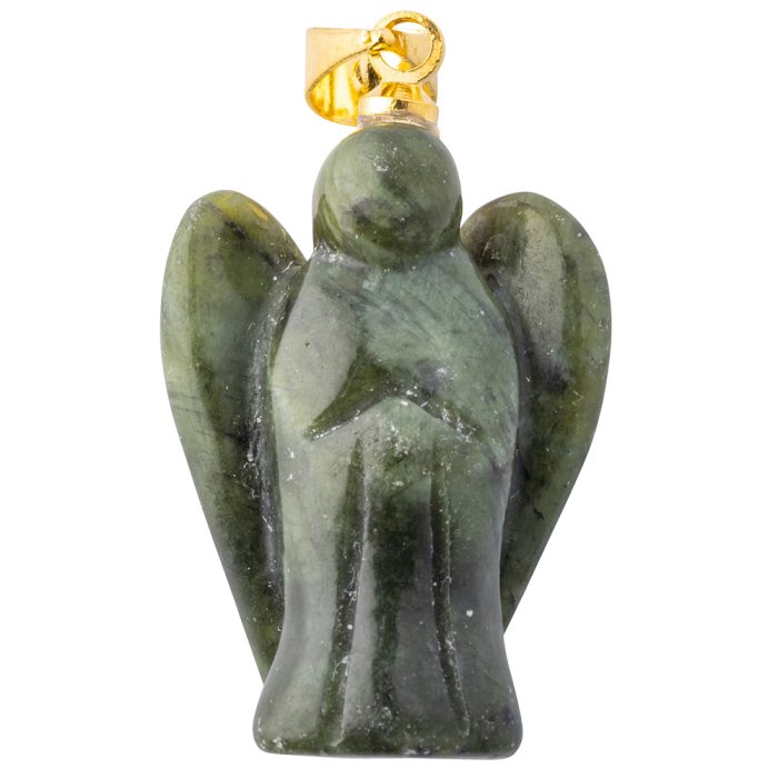 Serpentine Angel Pendant, Gold Plated Bail 