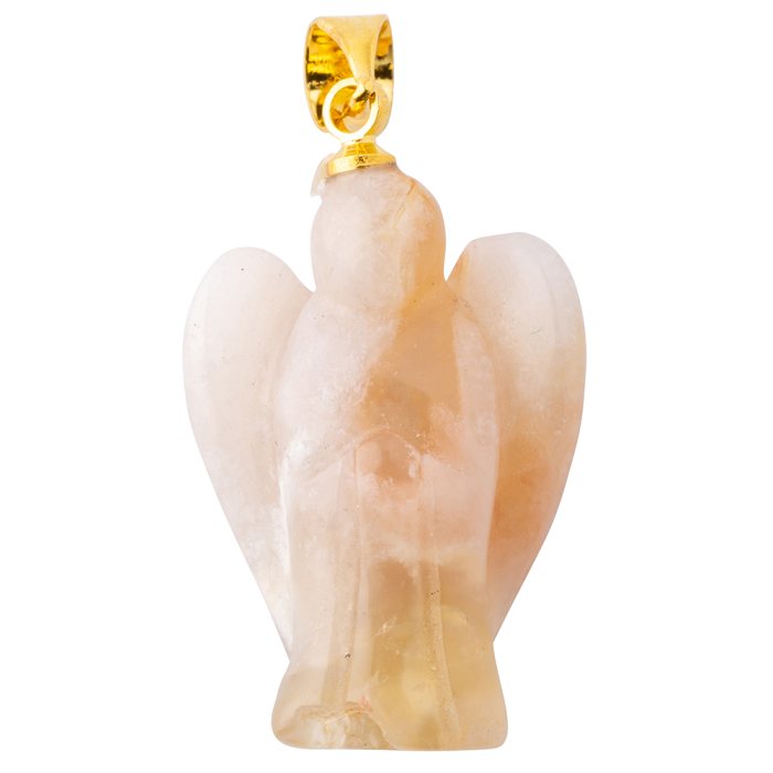 Flower Agate Angel Pendant, Gold Plated Bail 