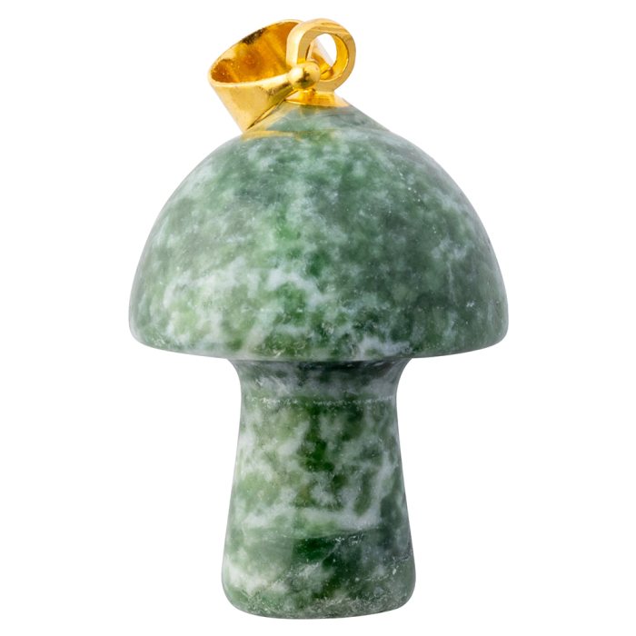 Snake Dragon Jade Mushroom Pendant 20mm, Gold Plated Bail 