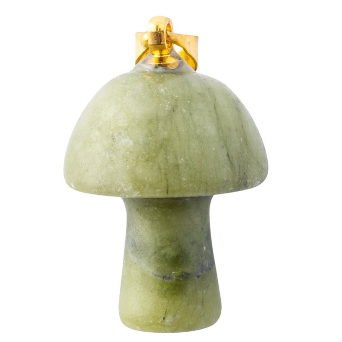 Serpentine Mushroom Pendant 20mm, Gold Plated Bail 