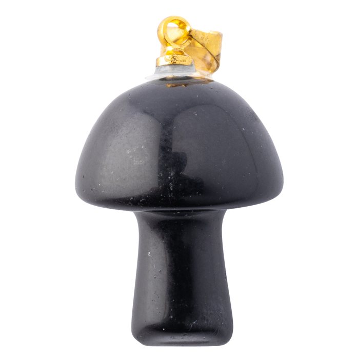 Black Obsidian Mushroom Pendant 20mm, Gold Plated Bail 