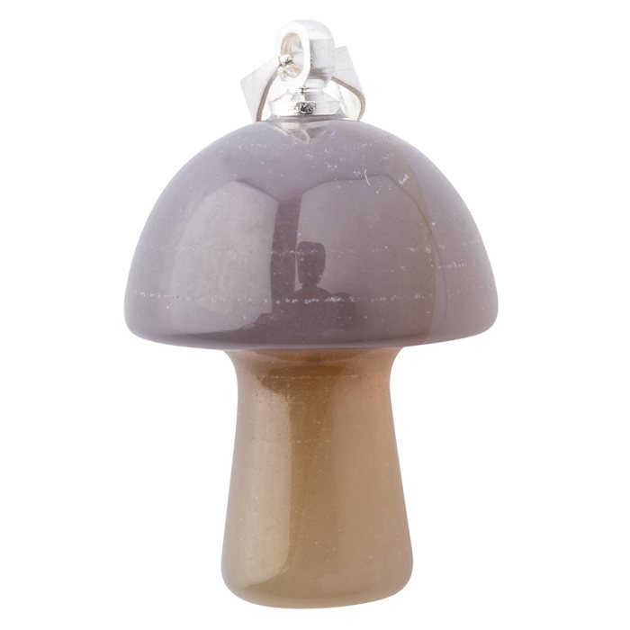 Grey Agate Mushroom Pendant - Silver Plated