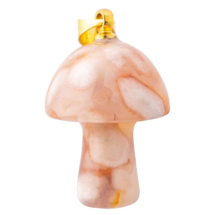 Flower Agate Mushroom Pendant 20mm, Gold Plated Bail 