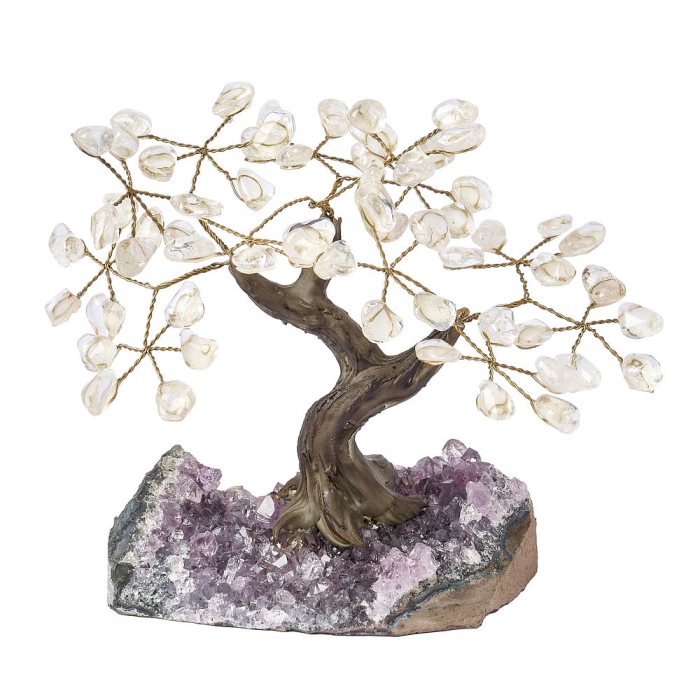 Quartz Crystal Bonsai Tree on Natural Amethyst Base – 12 Branches