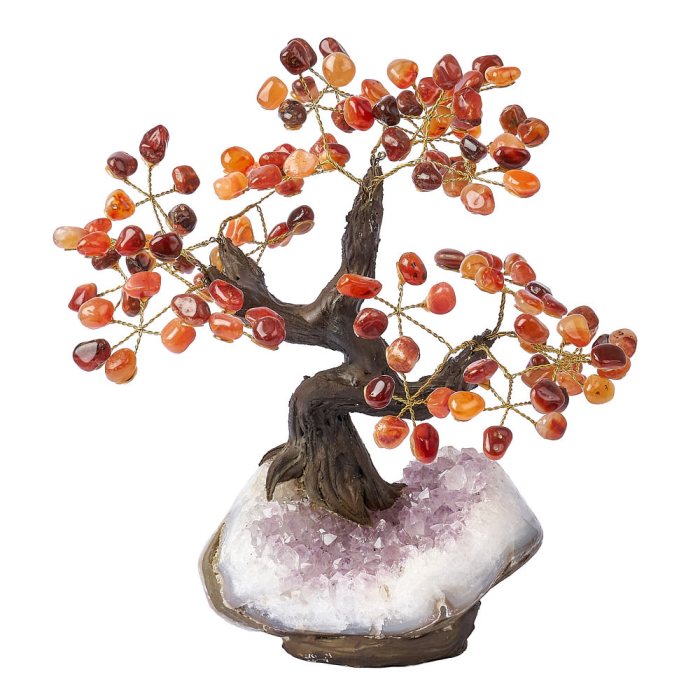 Carnelian Bonsai Tree on Amethyst Base – 24 Branches