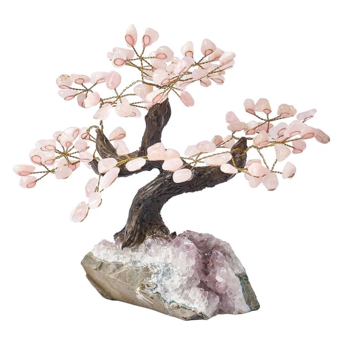 Rose Quartz Bonsai Tree on Amethyst Base – 24 Branches