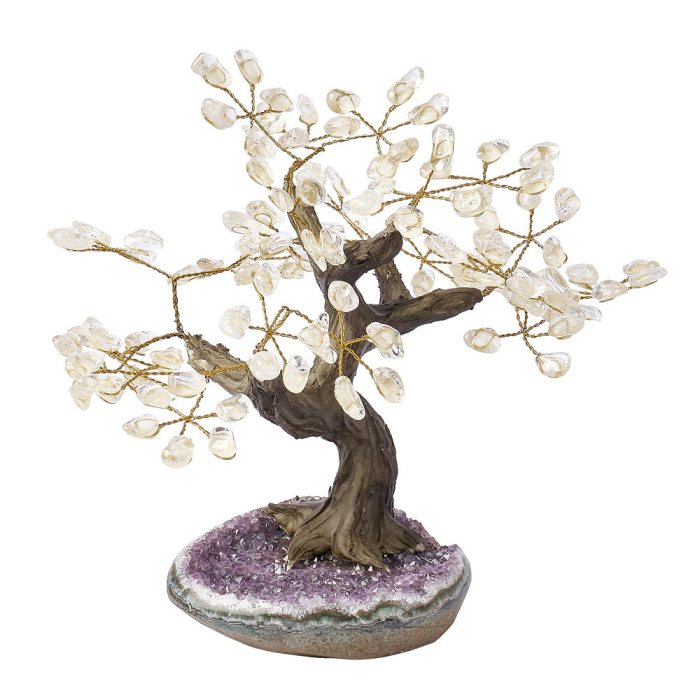 Quartz Crystal Bonsai Tree on Amethyst Base – 24 Branches