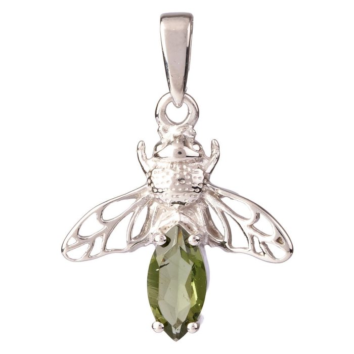 Sterling Silver Marquise Cut Moldavite Fly Pendant