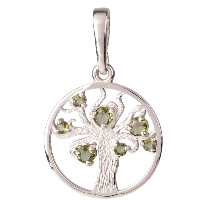 Sterling Silver Moldavite Tree of Life Pendant