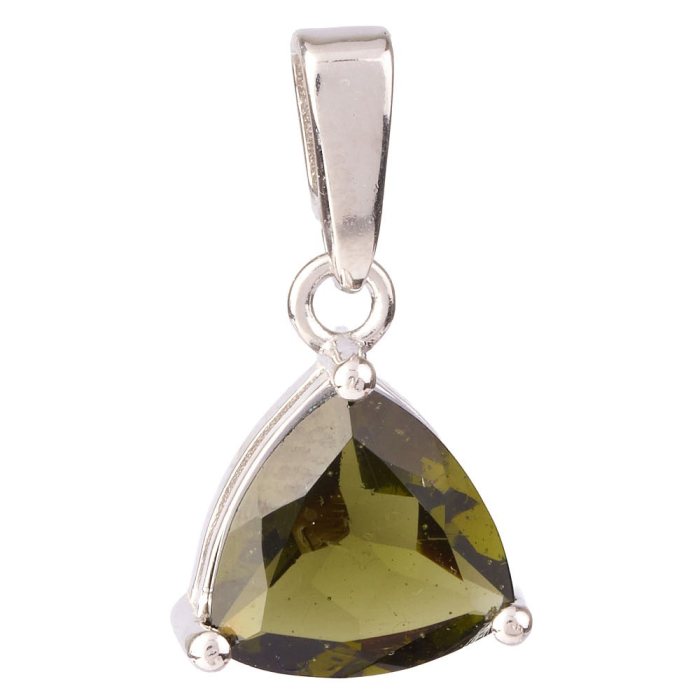 Sterling Silver Moldavite Trillion Cut Pendant