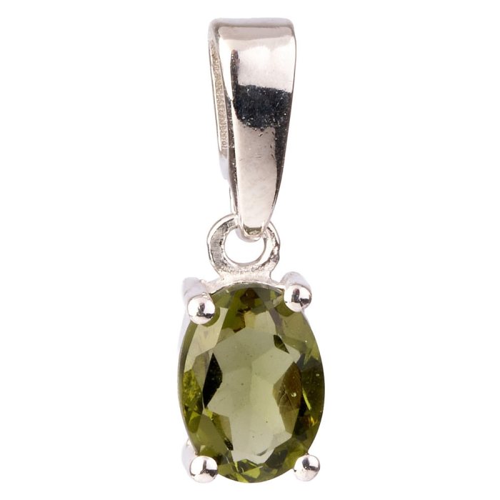 Sterling Silver Moldavite Faceted Oval Cut Pendant
