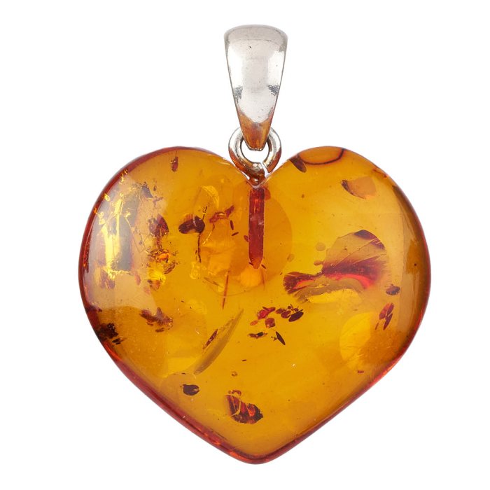 Amber Heart Pendant - Sterling Silver