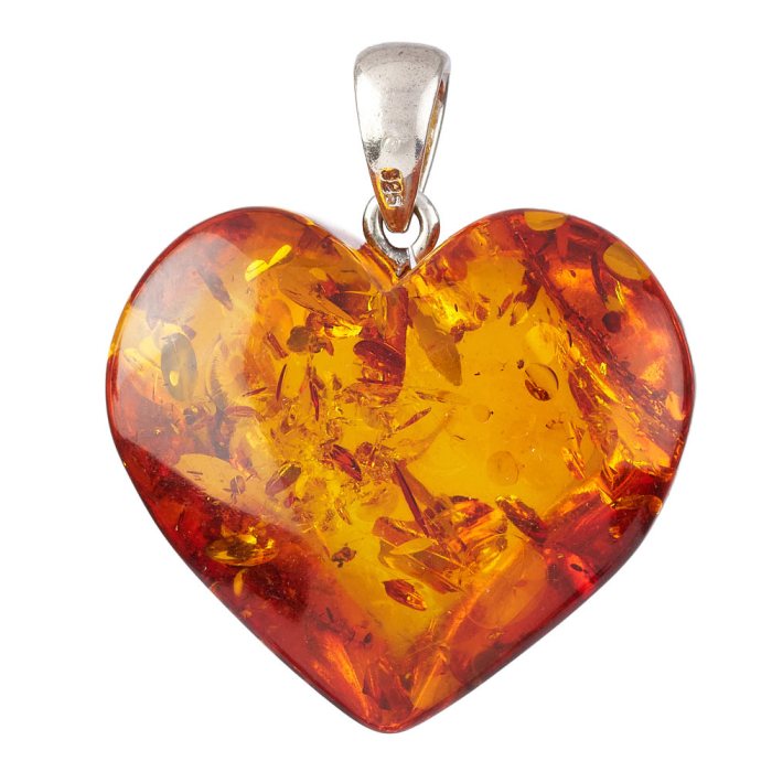 Amber Heart Pendant - Sterling Silver