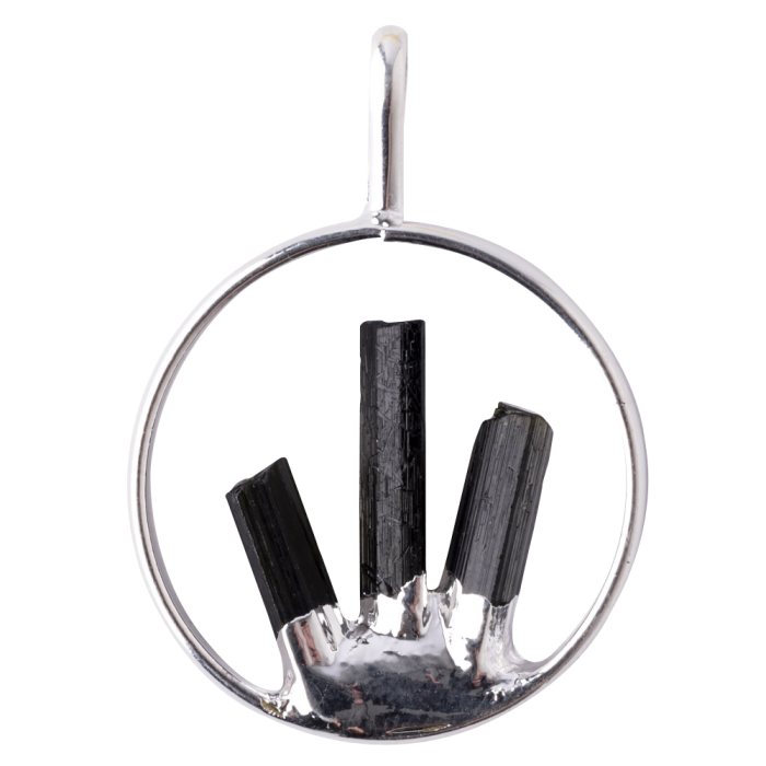 Fixed Tourmaline Points Pendant Ring - Silver Plated