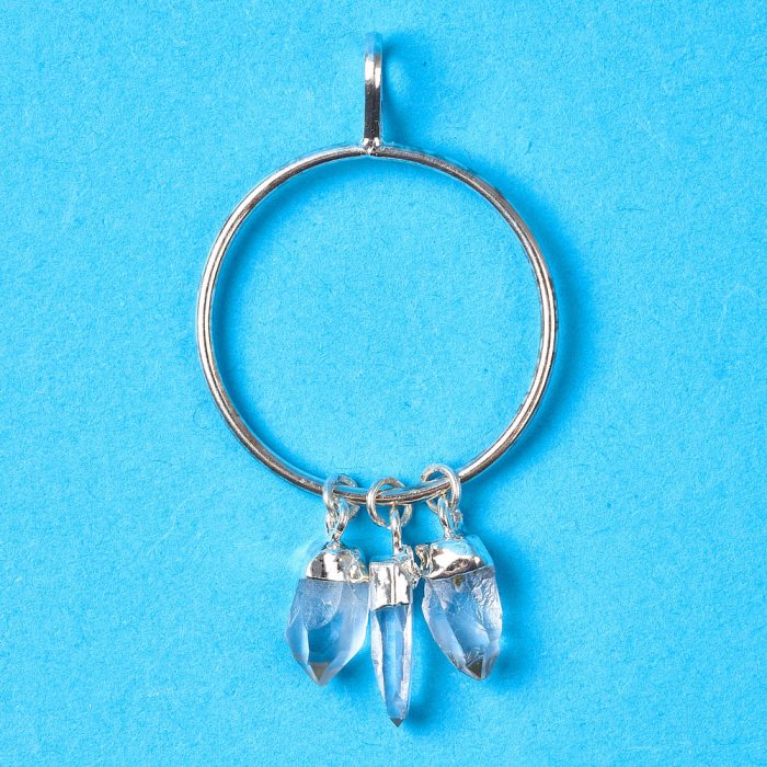 3pcs Dangle Quartz Point Pendant Ring - Silver Plated