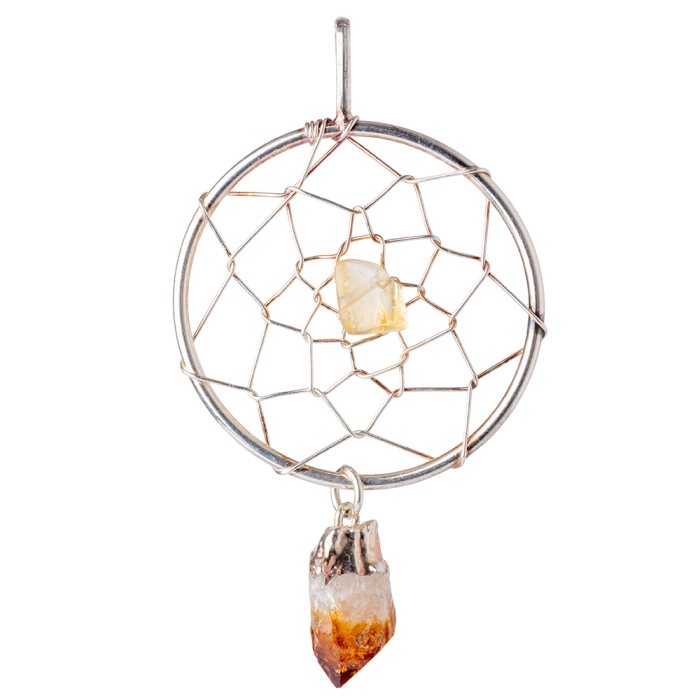 With Citrine (Heat Treated) Dream Catcher Pendant - Silver Plated
