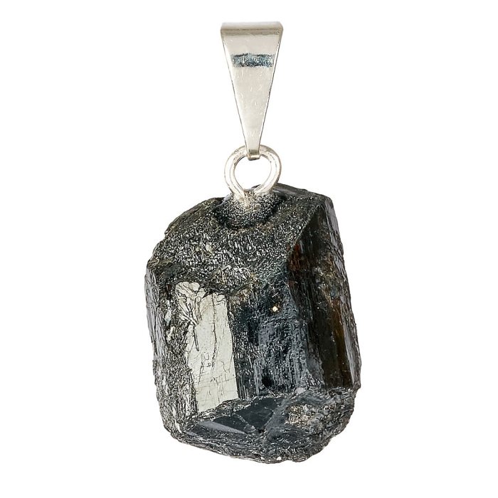 Raw Tourmaline Pendant - Silver Plated