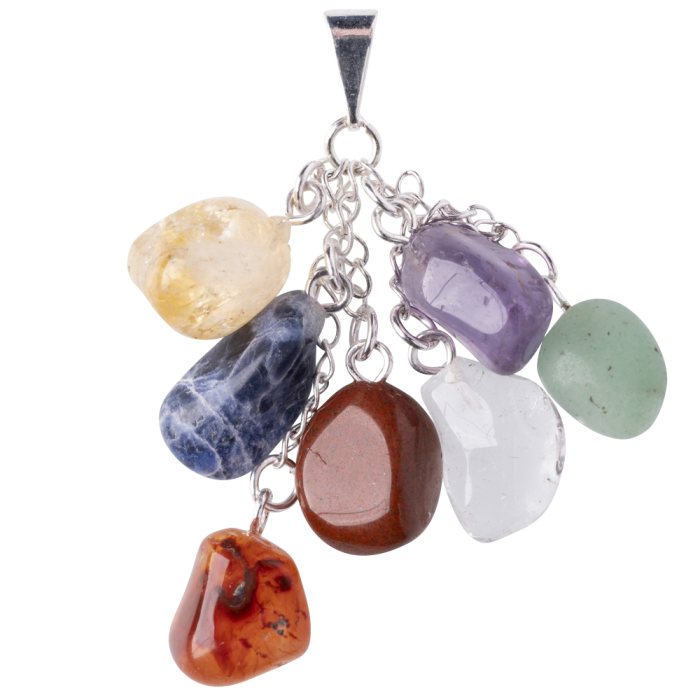 Chakra Tumblestone Chain Tumbled Stone Pendant - Silver Plated
