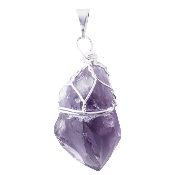 Amethyst Basket-Top Point Pendant - Silver Plated