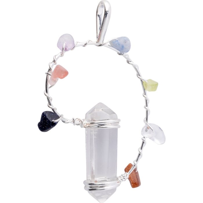 Double Terminated Crystal Point Chakra Point Pendant - Silver Plated