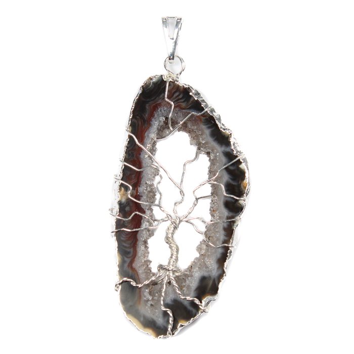 & Wire Tree Geode Slice Pendant - Silver Plated