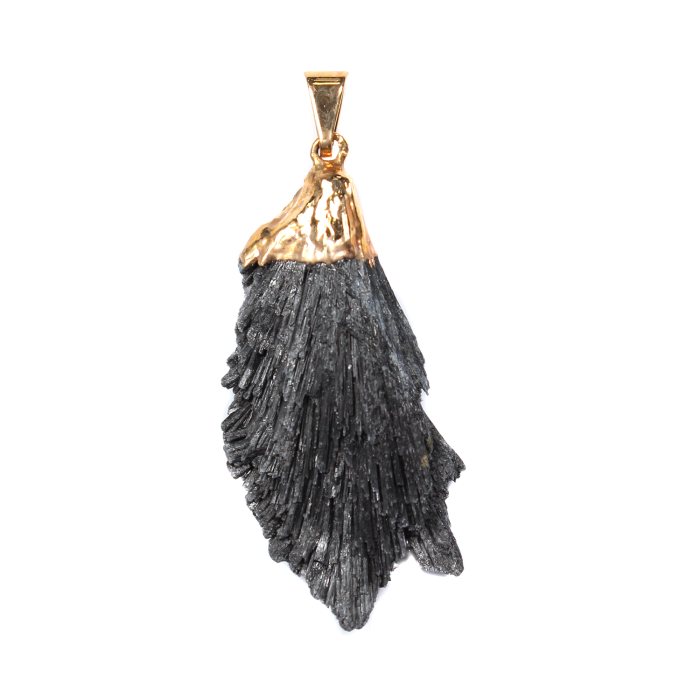 Black Kyanite Pendant, Gold Plated 