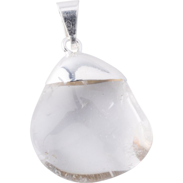 Rock Crystal Tumbled Stone Pendant - Silver Plated
