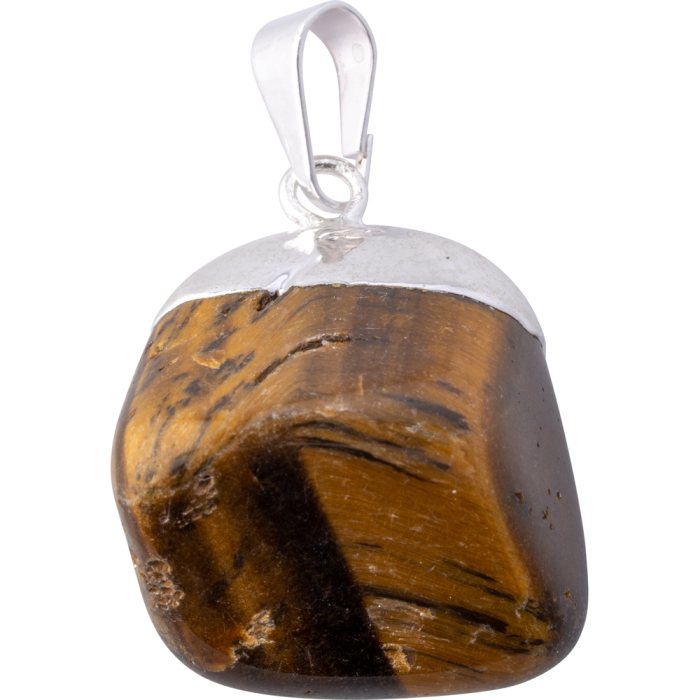 Tiger Eye Tumbled Stone Pendant - Silver Plated