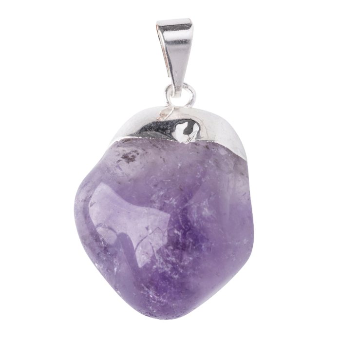 Amethyst Tumbled Stone Pendant - Silver Plated