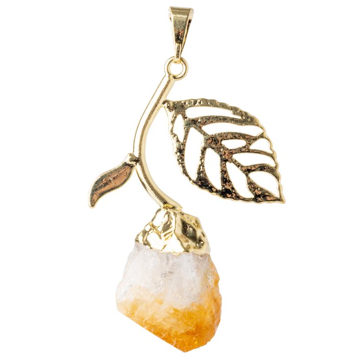 Leaf Pendant with Citrine (Heat Treated) Point, Gold Plated 