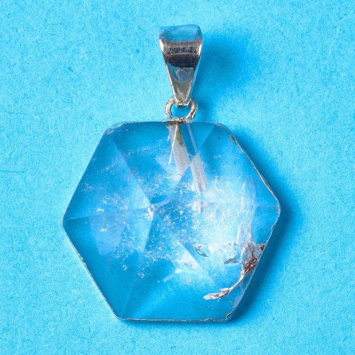Quartz Hexagonal Charm Pendant - Silver Plated