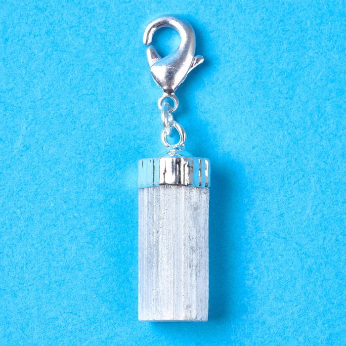 Mini Rough Selenite Charm (Silver Plated)