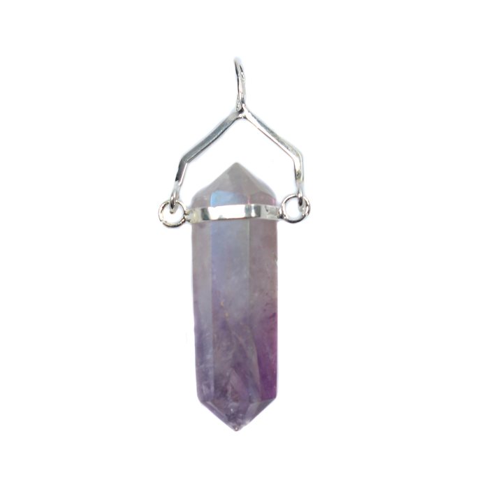 Pearly Amethyst Double Terminated Point Pendant - Silver Plated