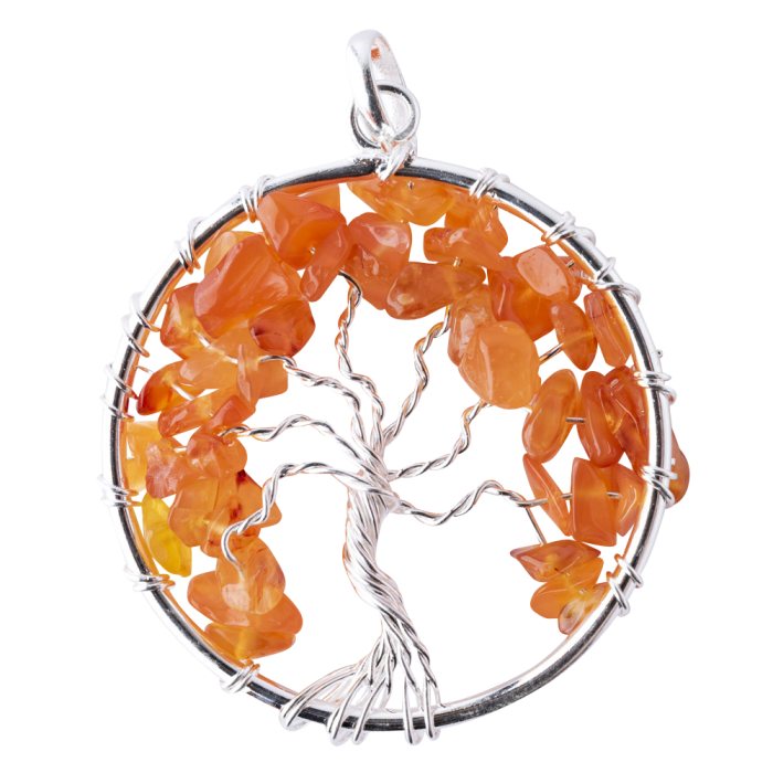 Carnelian Tree of Life Pendant - Silver Plated