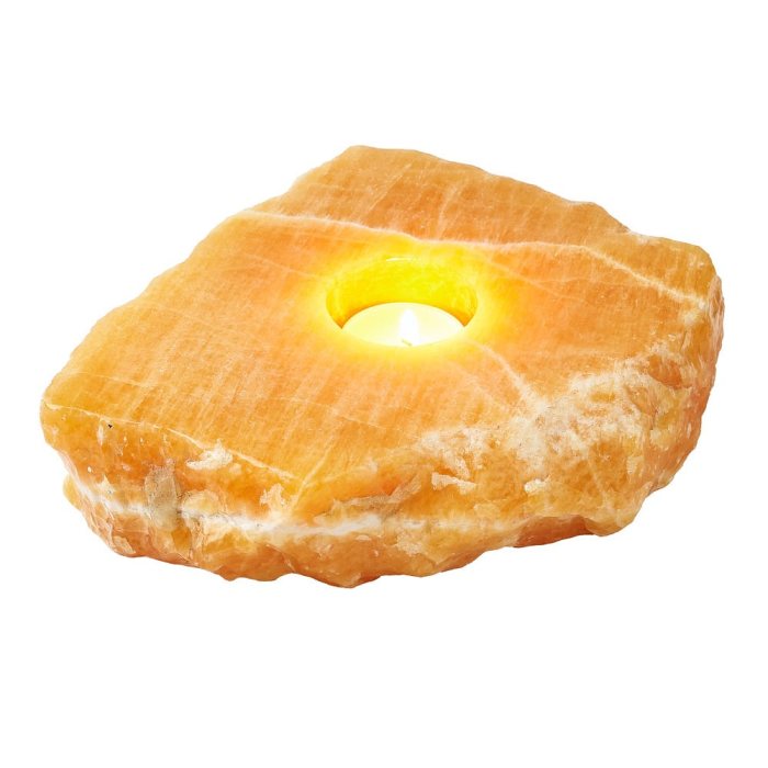 Orange Calcite Tealight Holder with Resin