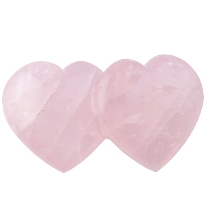 Rose Quartz Friendship Hearts – Double Heart Crystal Carving for Love & Friendship
