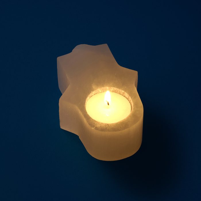 Selenite Hamsa Hand Tealight Holder