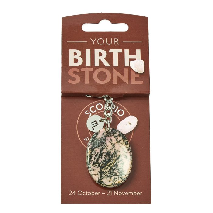 Birthstone Keyring - Scorpio - Rhodonite