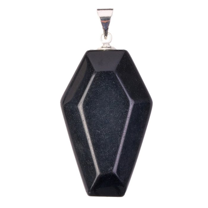 Black Obsidian Coffin Pendant - Silver Plated
