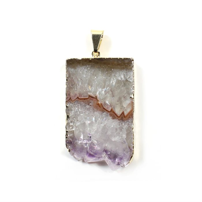 Amethyst Slab Pendant Points Bottom Gold Plated 